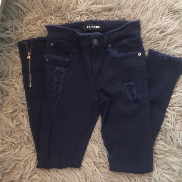 Navy Distressed Ankle Leggings - Picture 2 of 3